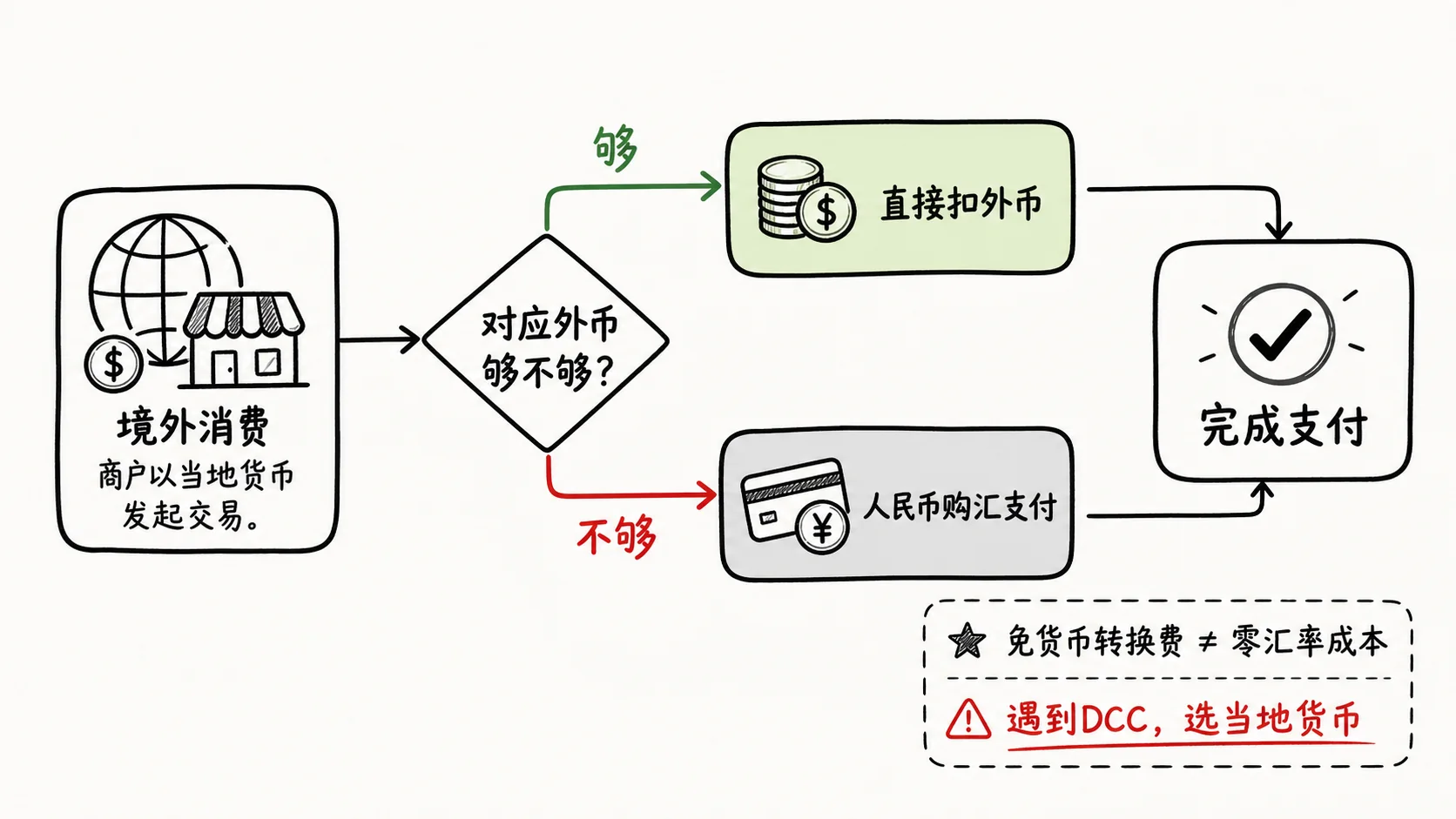 外币优先与人民币购汇兜底支付顺序示意图